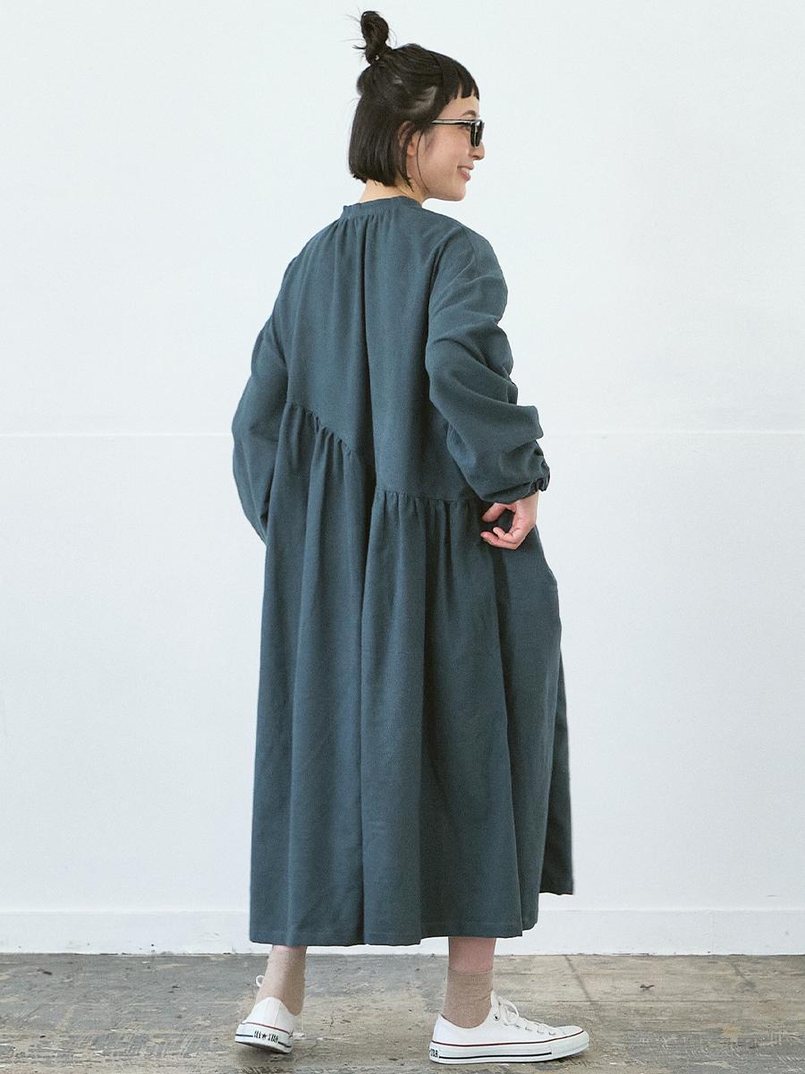 アシンメトリー切り替えワンピース　Cツイル起毛