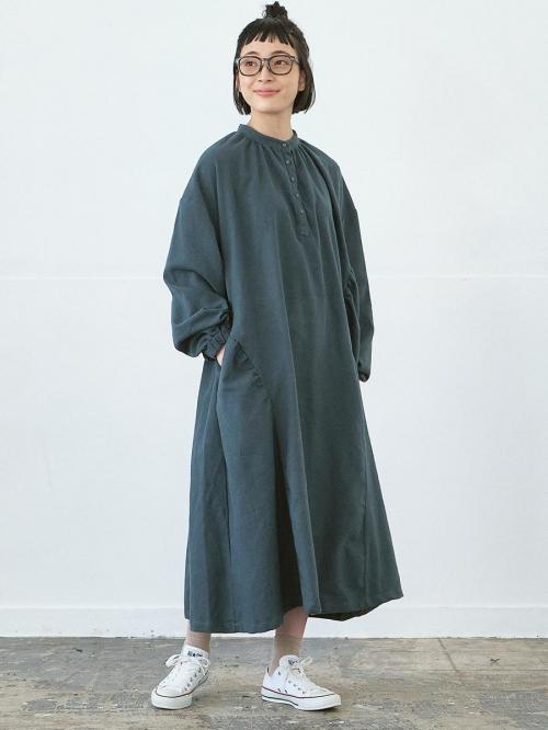 アシンメトリー切り替えワンピース　Cツイル起毛