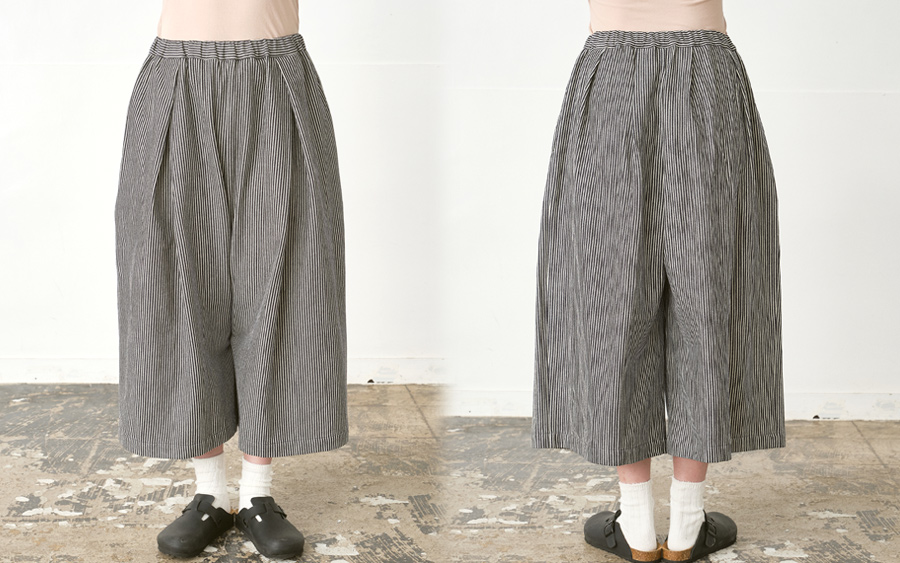 D3228ガウチョパンツ ヒッコリーデニムのモデル着用画像