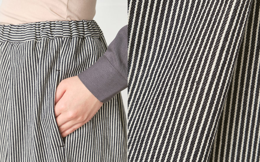 D3228ガウチョパンツ ヒッコリーデニムのモデル着用画像