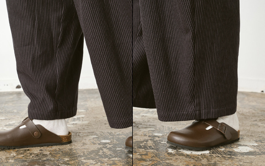 D3229 ワイドタックパンツヒッコリーデニムのモデル着用画像