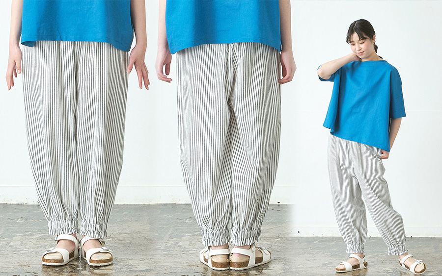 D3240裾ゴムバルーンパンツ　綿ペンシルストライプの商品画像