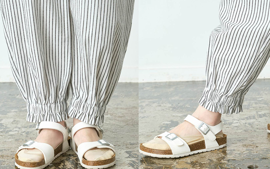 D3240裾ゴムバルーンパンツ　綿ペンシルストライプの商品画像