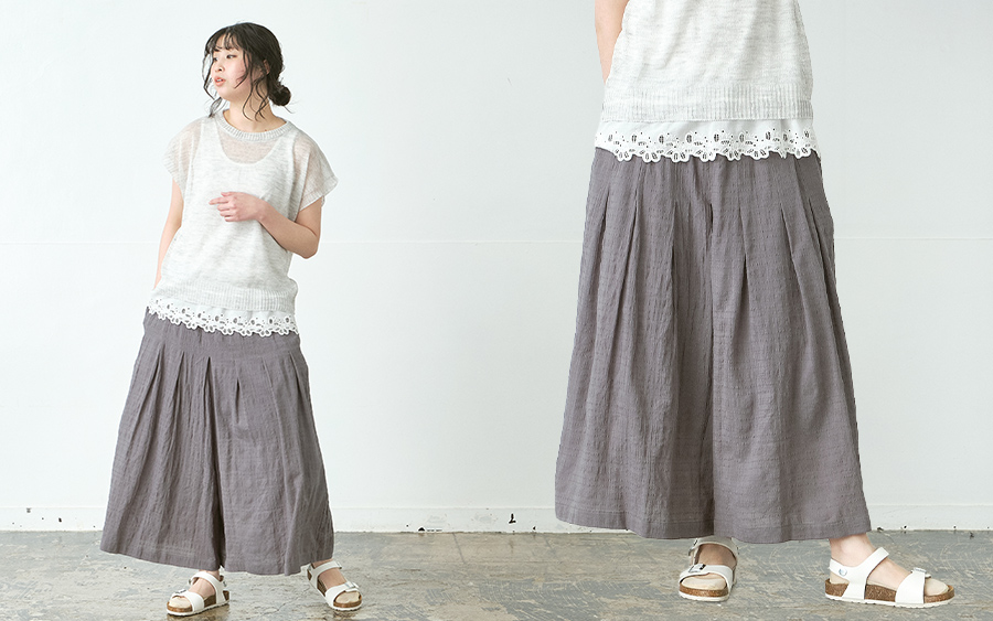 D3242ガウチョパンツ　綿ボイルシャドーチェックの商品画像