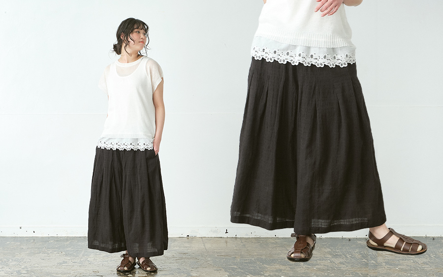 D3242ガウチョパンツ　綿ボイルシャドーチェックの商品画像