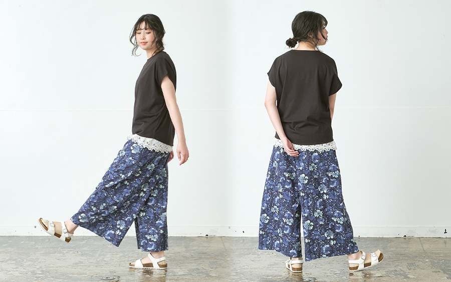 D3243　フレアパンツ　綿麻水彩調花柄　公式限定カラーあり　の商品画像