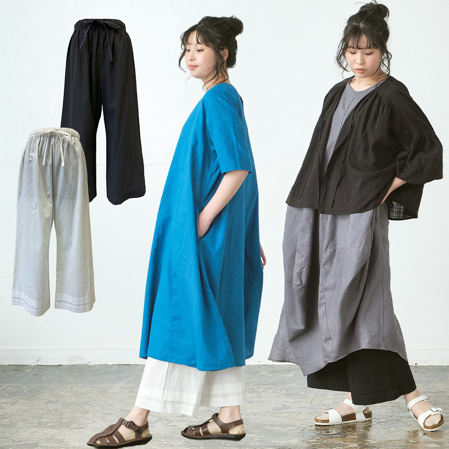 D3244裾タックペチパンツ　綿60ローンの商品画像