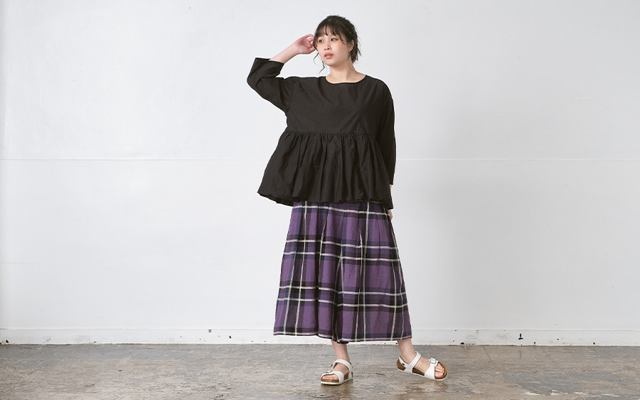 D3250 ガウチョパンツ　コットンリネンチェックの商品画像