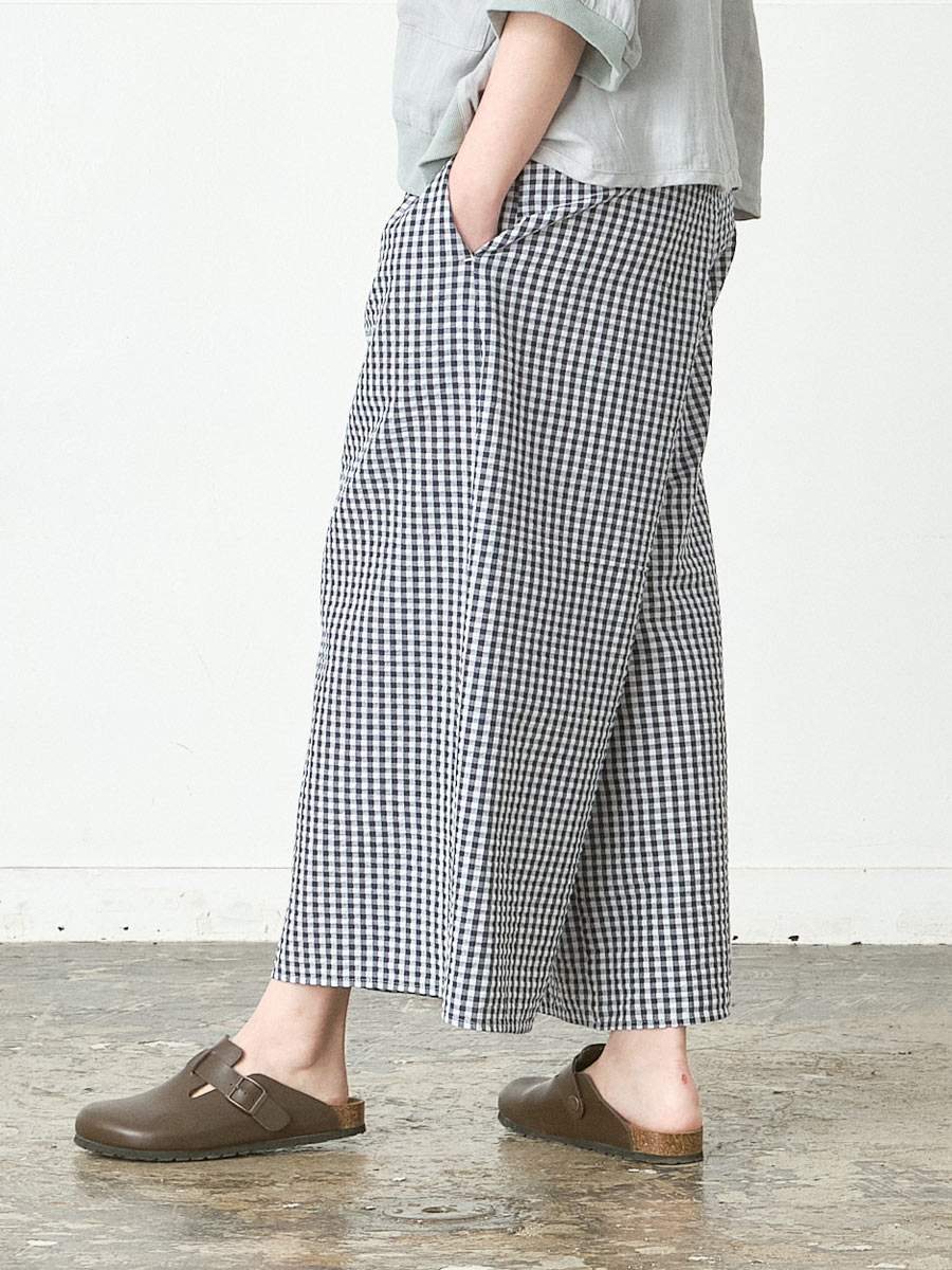 d3252フレアパンツ　コットン混リップルギンガムチェックの商品画像