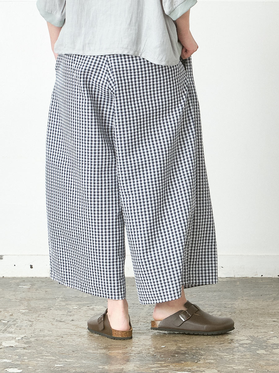 d3252フレアパンツ　コットン混リップルギンガムチェックの商品画像