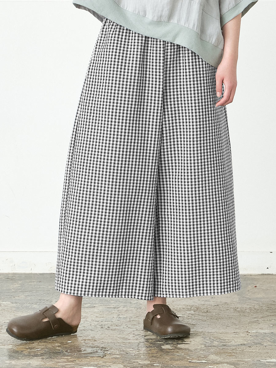d3252フレアパンツ　コットン混リップルギンガムチェックの商品画像