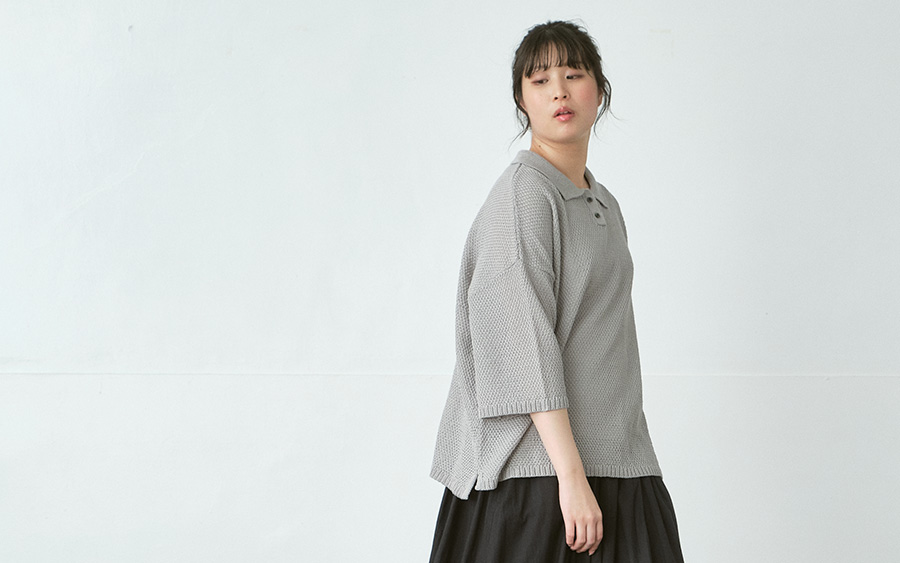 D6344鹿の子編みニットポロの商品画像