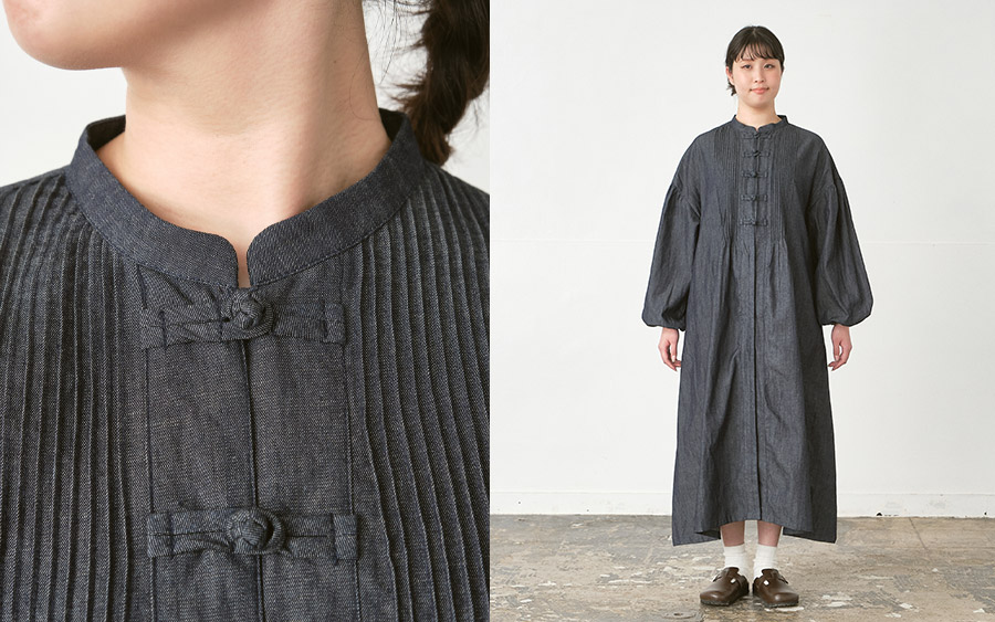 D9737チャイナボタン比翼ワンピースの164cmモデル着用画像