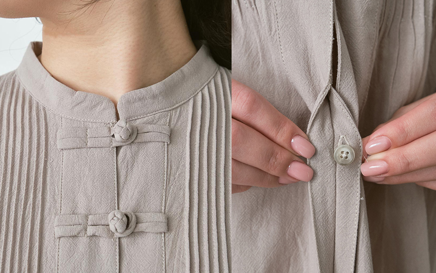 D9749チャイナボタン比翼ワンピース　綿オックスワッシャーの商品画像