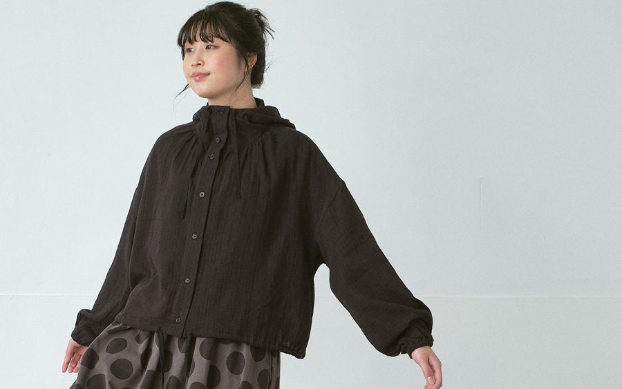 D9750フードジャケット　綿ダブルガーゼストライプの画像