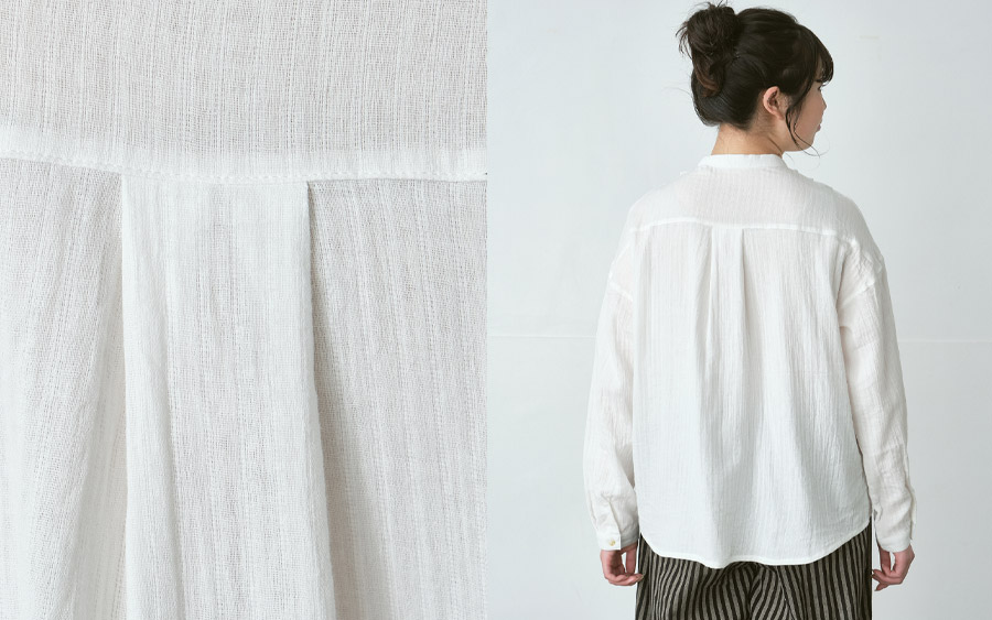 D9751フリンジフリルバンドカラーブラウス　綿ダブルガーゼストライプの画像