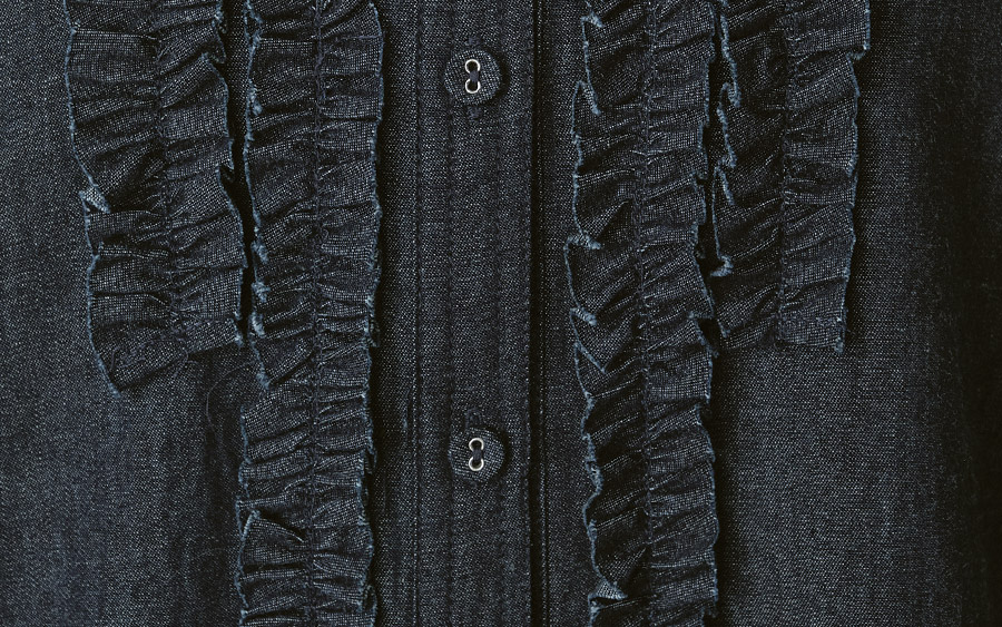 D9754前フリルスタンドカラーブラウス　4.5オンスデニムの商品画像