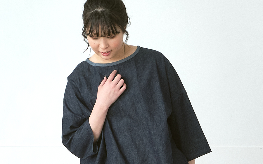 D9755配色プルオーバーブラウス　4.5オンスデニムの商品画像