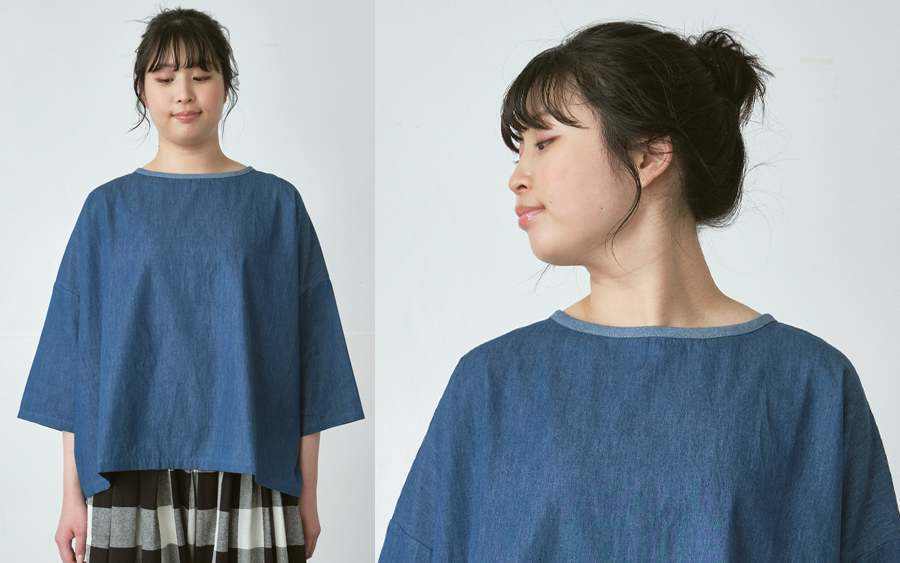 D9755配色プルオーバーブラウス　4.5オンスデニムの商品画像