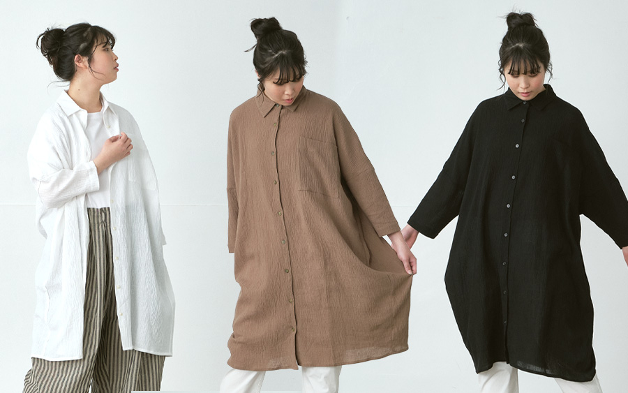 D9756コクーンチュニックシャツ　綿ガーゼワッシャーの商品画像