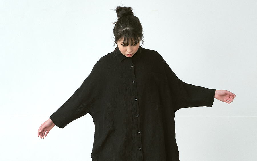 D9756コクーンチュニックシャツ　綿ガーゼワッシャーの商品画像