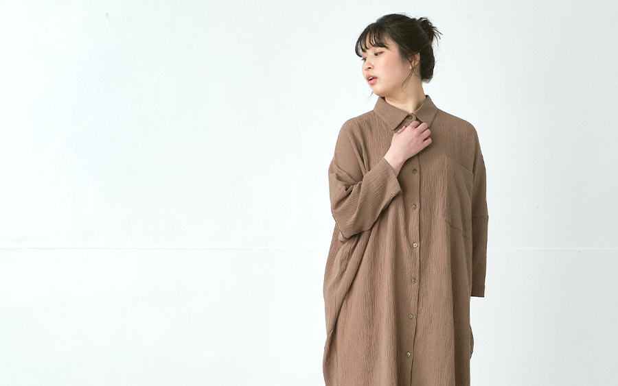 D9756コクーンチュニックシャツ　綿ガーゼワッシャーの商品画像