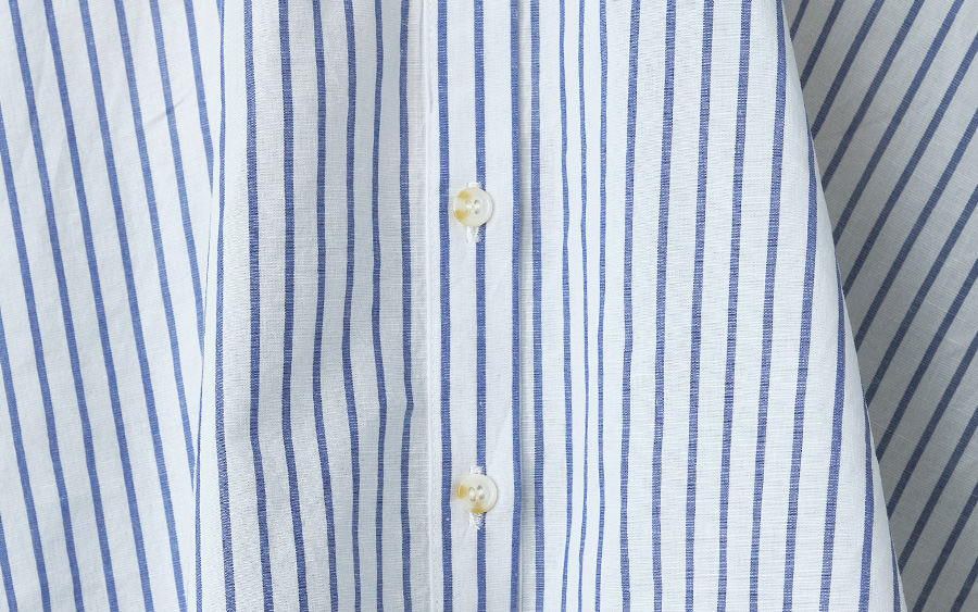 D9757フリル襟ブラウス　リネン混ストライプの商品画像