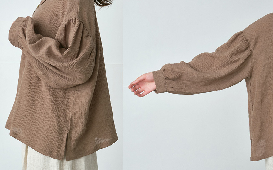 D9758ビッグカラー多ボタンブラウス　綿ガーゼワッシャーの商品画像