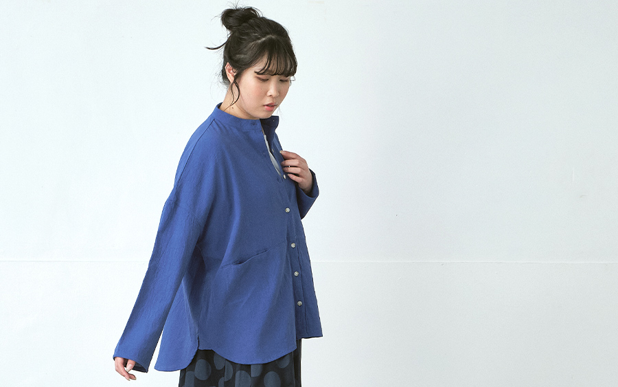 D9760バンドカラーブラウス 綿オックスの商品画像