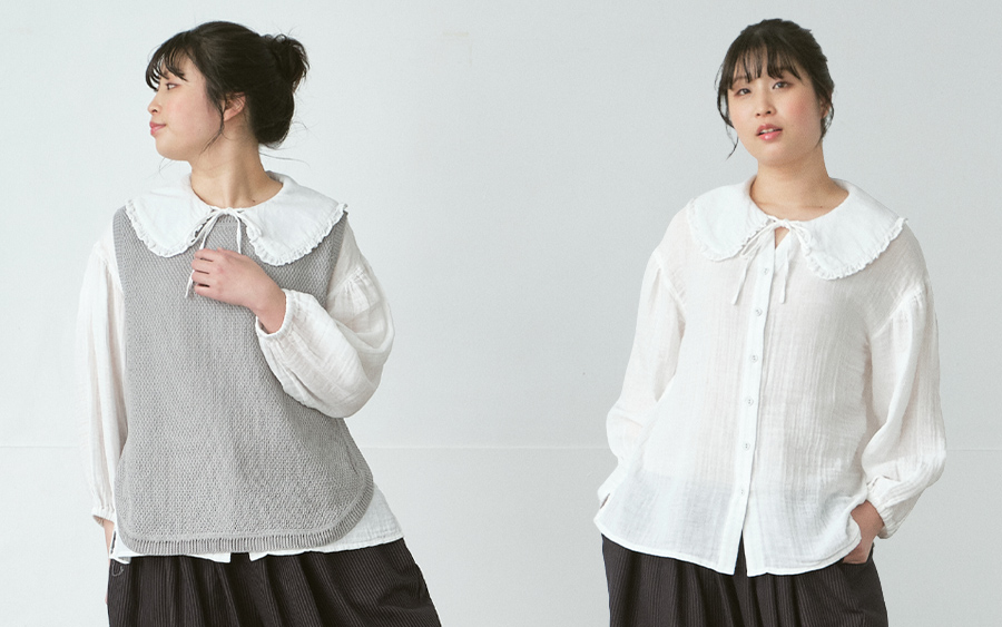 D9765ビッグカラーリボンブラウス　綿ダブルガーゼの商品画像