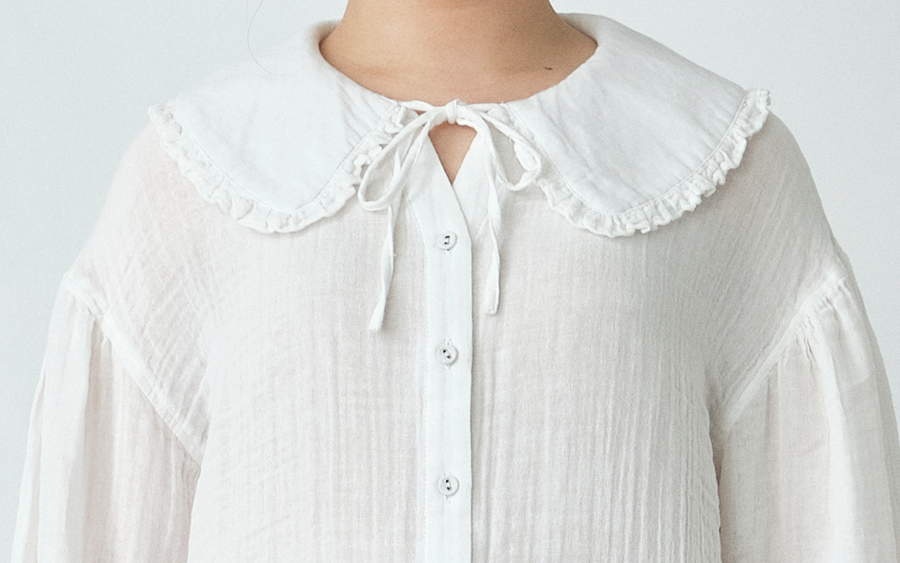 D9765ビッグカラーリボンブラウス　綿ダブルガーゼの商品画像