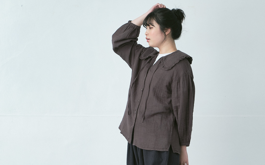 D9765ビッグカラーリボンブラウス　綿ダブルガーゼの商品画像