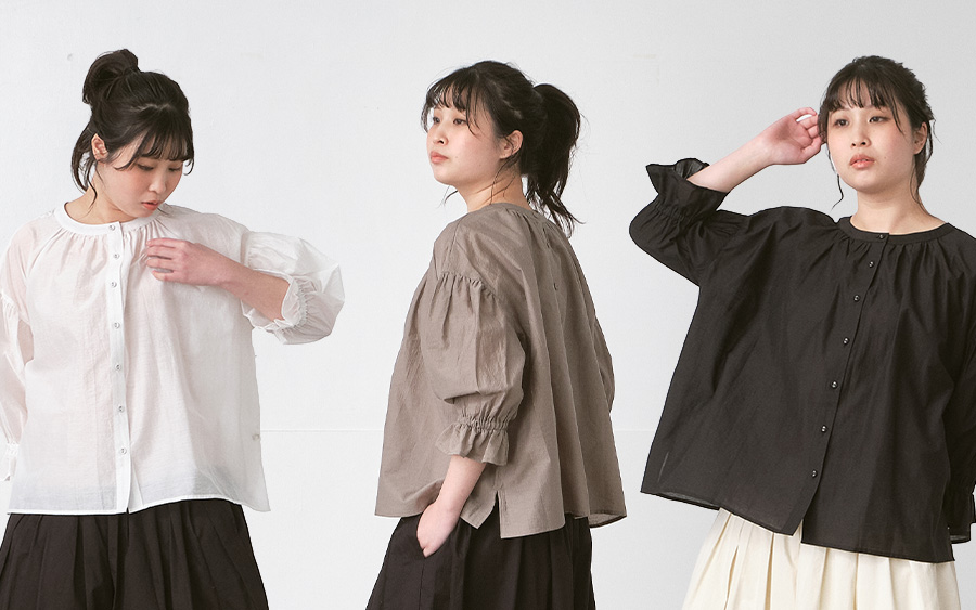 D9774２WAYフリルブラウス　コットン混キャッチワッシャーの商品画像