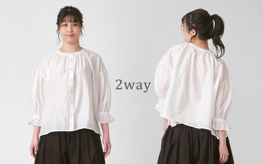 D9774２WAYフリルブラウス　コットン混キャッチワッシャーの商品画像