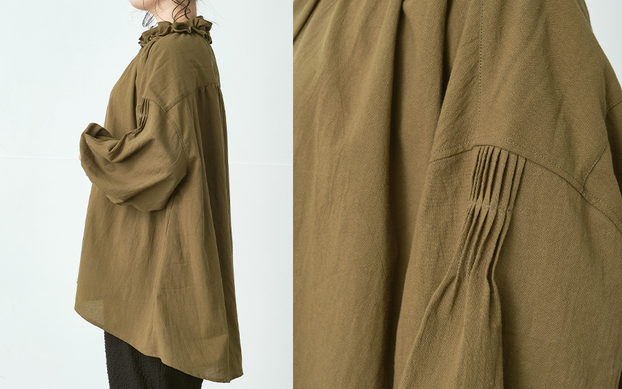 D9783フリル襟ブラウス　綿ワッシャーの商品画像