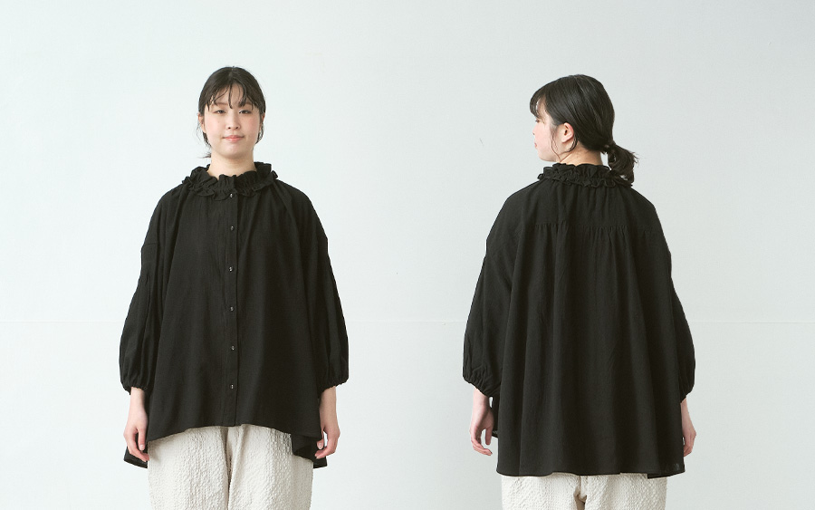 D9783フリル襟ブラウス　綿ワッシャーの商品画像