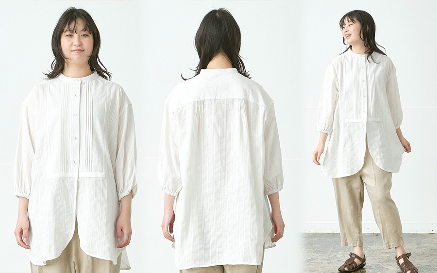 D9792ピンタック切替チュニックブラウス　綿ドビーの商品画像