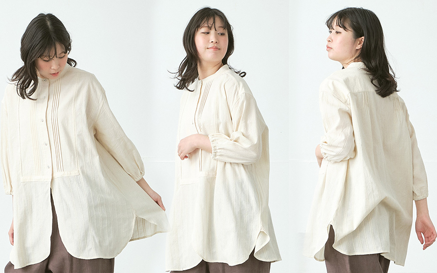 D9792ピンタック切替チュニックブラウス　綿ドビーの商品画像