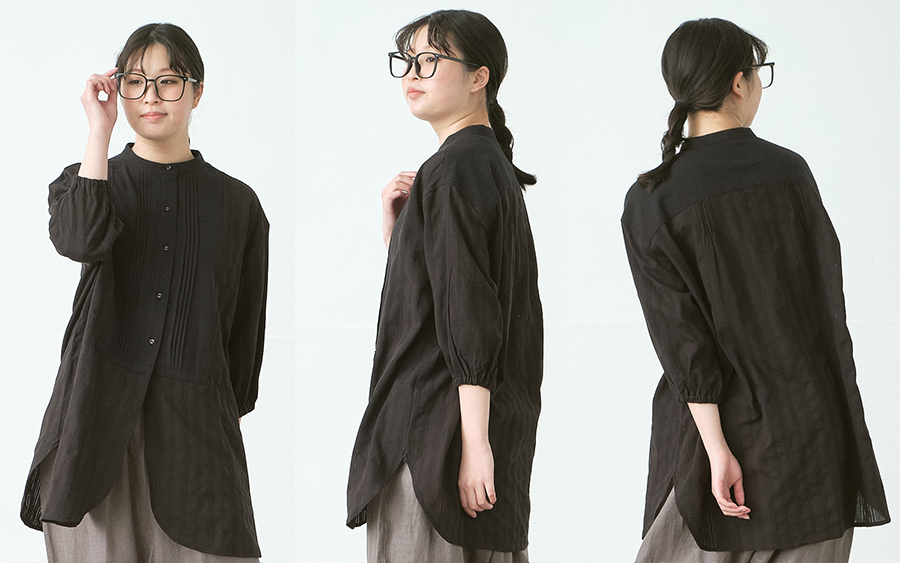 D9792ピンタック切替チュニックブラウス　綿ドビーの商品画像