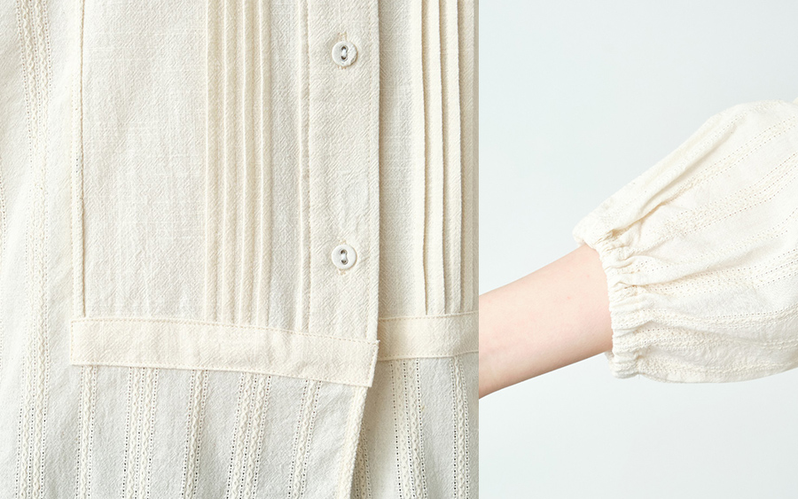 D9792ピンタック切替チュニックブラウス　綿ドビーの商品画像