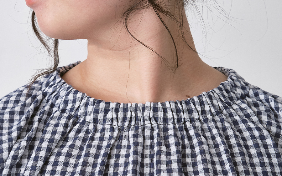 D9814スモックブラウス　コットン混リップルギンガムチェックの商品画像