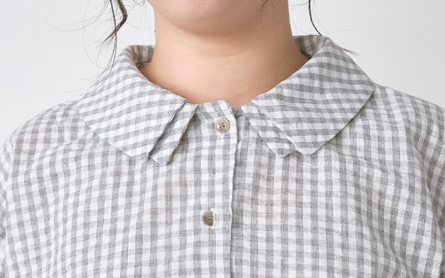 D9815ダブルカラーブラウス　コットン混リップルギンガムチェックの商品画像