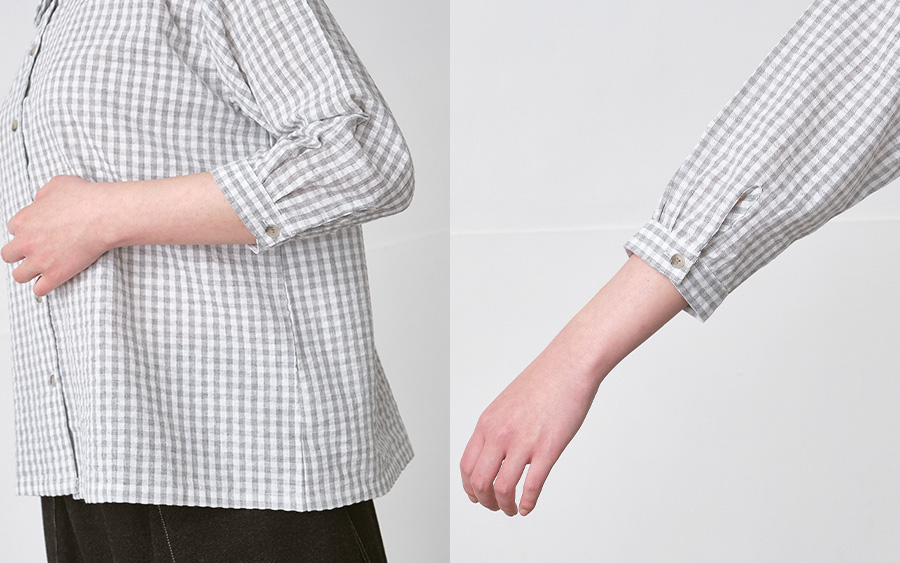 D9815ダブルカラーブラウス　コットン混リップルギンガムチェックの商品画像