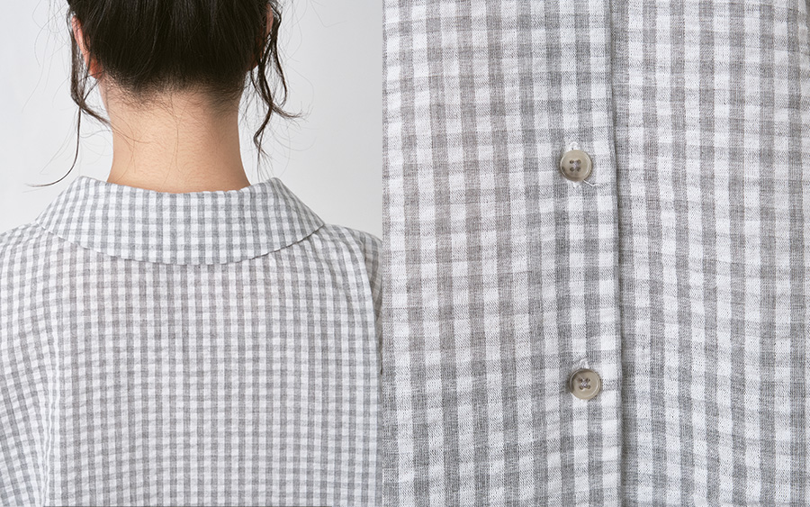 D9815ダブルカラーブラウス　コットン混リップルギンガムチェックの商品画像