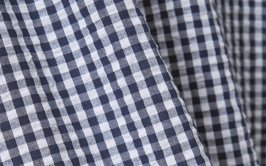 D9815ダブルカラーブラウス　コットン混リップルギンガムチェックの商品画像