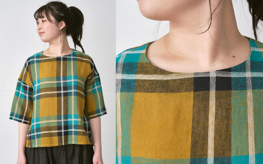 D9816プルオーバーブラウス　コットンリネンチェックの商品画像