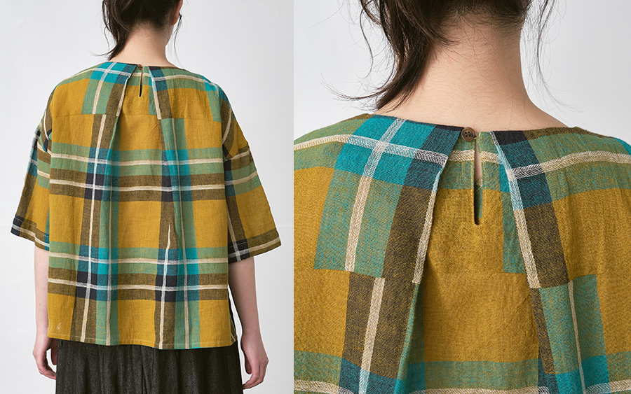 D9816プルオーバーブラウス　コットンリネンチェックの商品画像