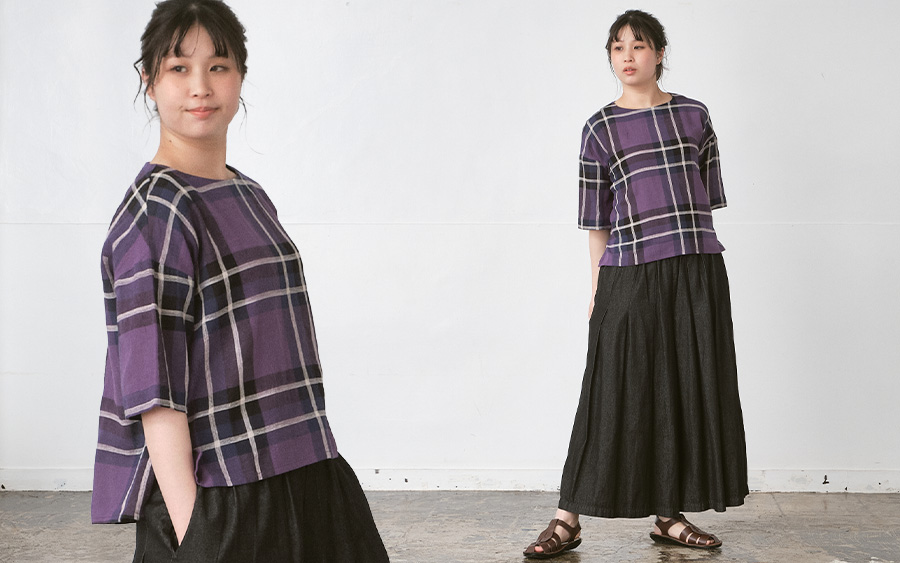 D9816プルオーバーブラウス　コットンリネンチェックの商品画像