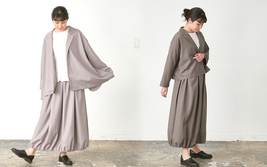 D3234バルーンスカートT/Rサージの164cmモデル着用画像