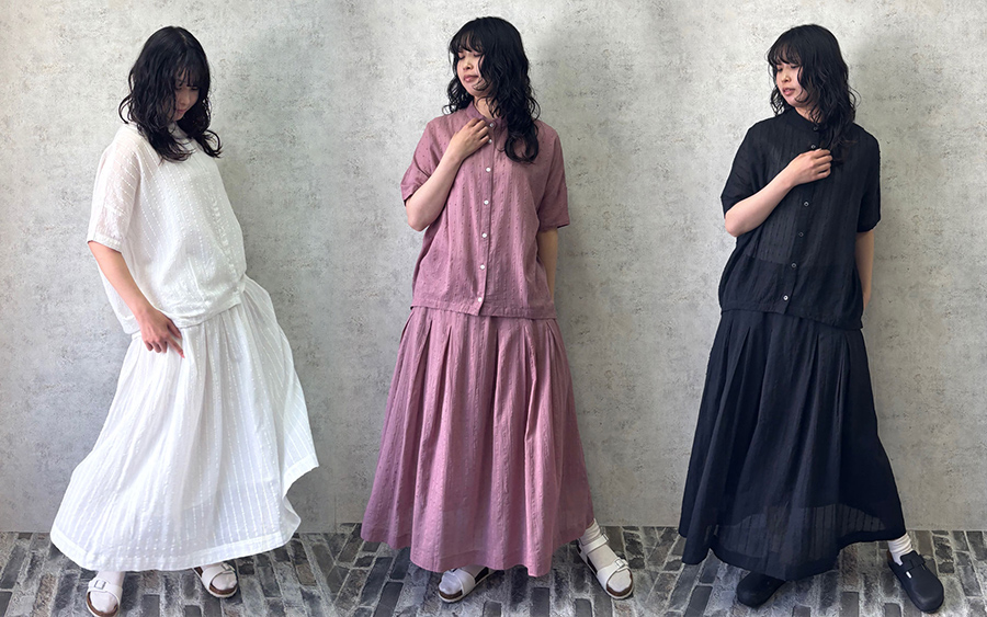 B1060フレアスカート　綿ジャガードストライプの商品画像